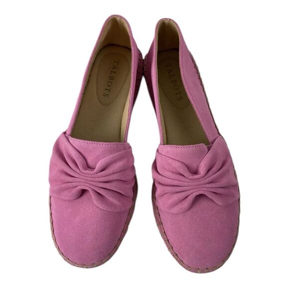 Talbots Women's Suede Espadrilles Slipon Flats Bow Detail Barbie Pink Size 7 - Picture 1 of 6